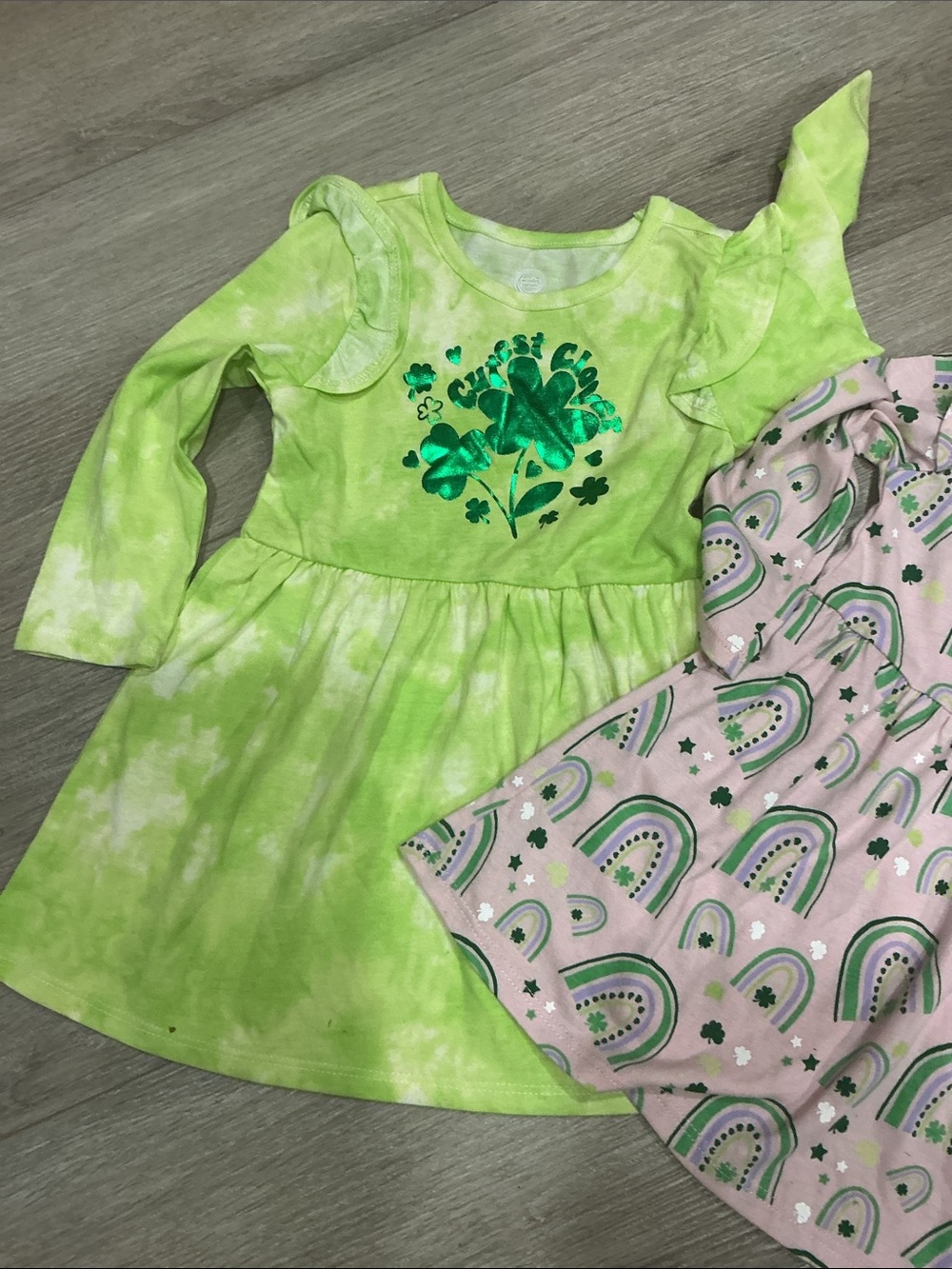 Girls Green Tie-Dye Shamrock Dress & Pink Rainbow Dress Set - Picture 3 of 3